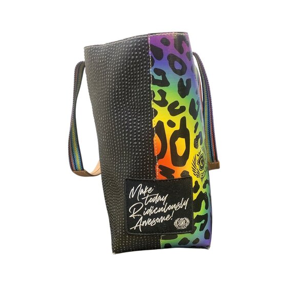 NWOT Consuela Fiesta Leopard Print & Black Tote Bag With Rainbow Straps L - Picture 3 of 6